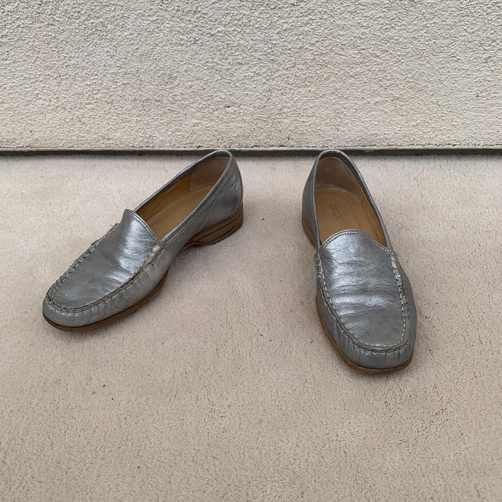 Vintage Silver Leather Loafers
